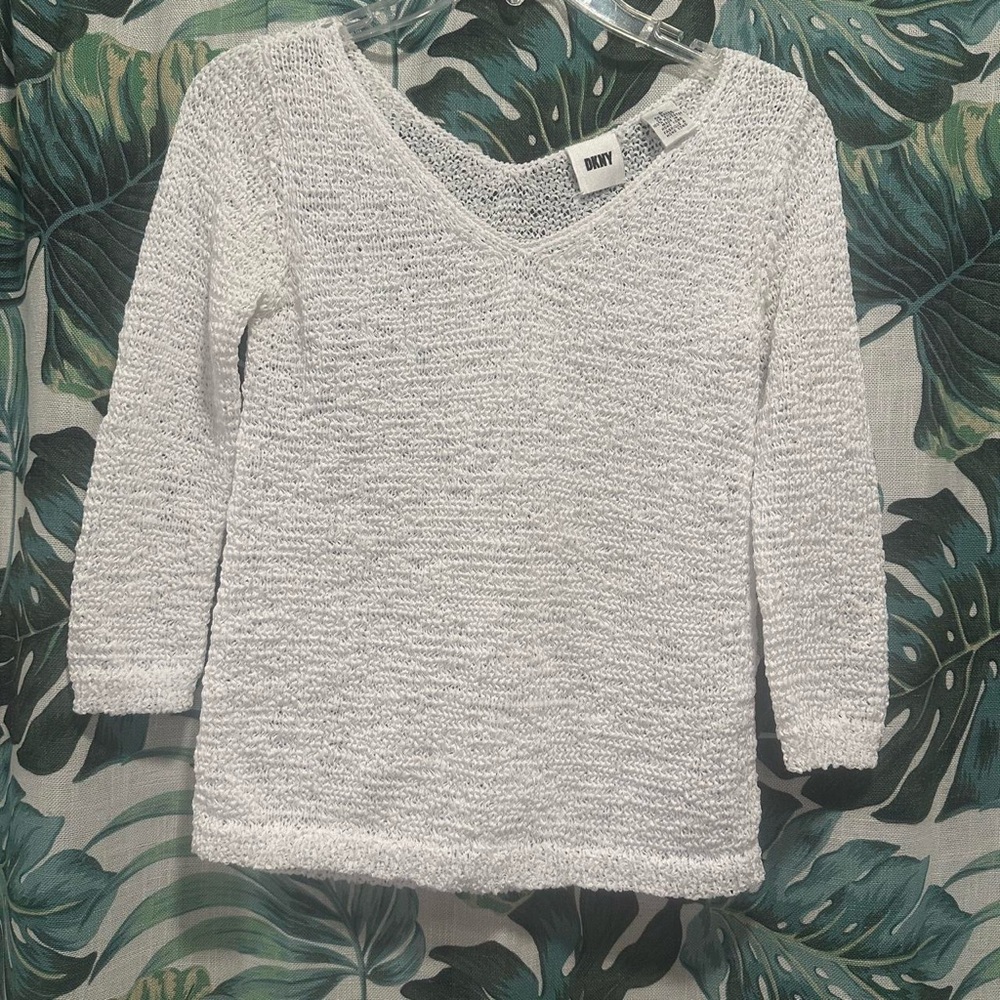 Vintage DKNY Knit White Quarter Sleeve See-through Top